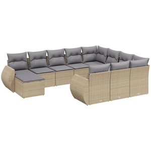 vidaXL Salon de jardin 11 pcs avec coussins beige résine tressée pas cher