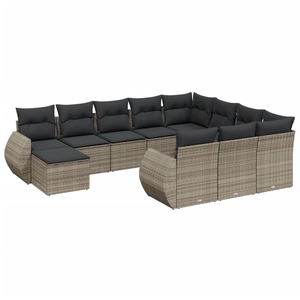 vidaXL Salon de jardin 11 pcs avec coussins gris résine tressée pas cher