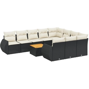 vidaXL Salon de jardin 11 pcs avec coussins noir résine tressée pas cher
