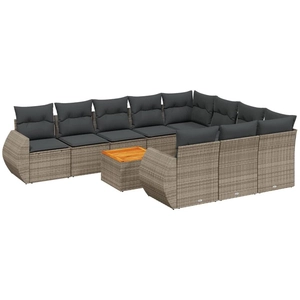 vidaXL Salon de jardin 11 pcs avec coussins gris résine tressée pas cher