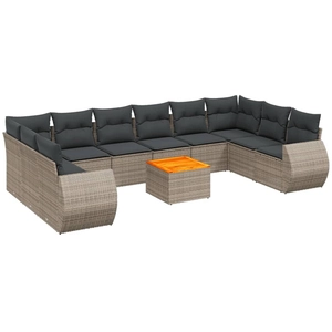 vidaXL Salon de jardin 11 pcs avec coussins gris résine tressée pas cher