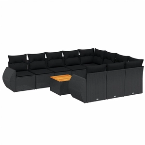 vidaXL Salon de jardin 11 pcs avec coussins noir résine tressée pas cher