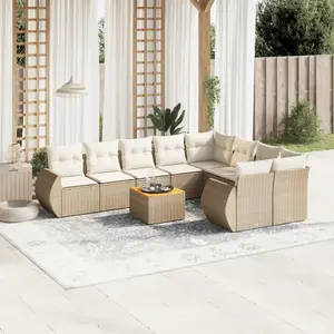 vidaXL Salon de jardin avec coussins 10 pcs beige résine tressée pas cher