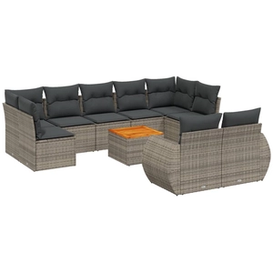 vidaXL Salon de jardin avec coussins 10 pcs gris résine tressée pas cher