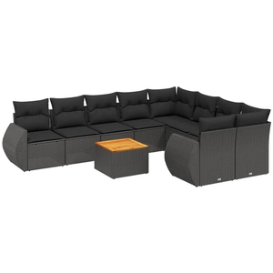 vidaXL Salon de jardin 10 pcs avec coussins noir résine tressée pas cher
