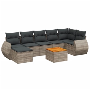 vidaXL Salon de jardin 8 pcs avec coussins gris résine tressée pas cher