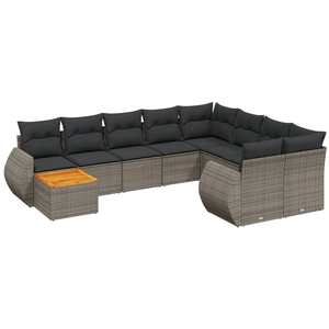 vidaXL Salon de jardin avec coussins 10 pcs gris résine tressée pas cher