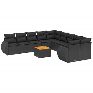 vidaXL Salon de jardin 11 pcs avec coussins noir résine tressée pas cher