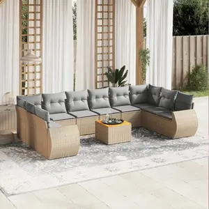 vidaXL Salon de jardin 11 pcs avec coussins beige résine tressée pas cher