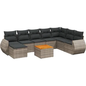 vidaXL Salon de jardin 9 pcs avec coussins gris résine tressée pas cher