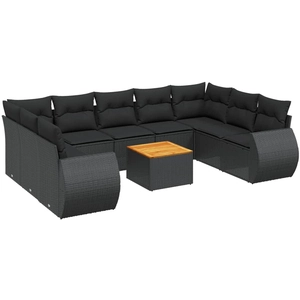 vidaXL Salon de jardin 10 pcs avec coussins noir résine tressée pas cher
