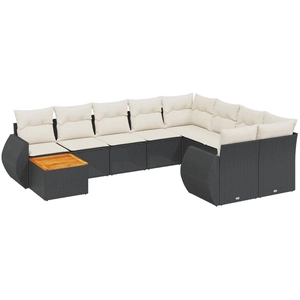 vidaXL Salon de jardin 10 pcs avec coussins noir résine tressée pas cher