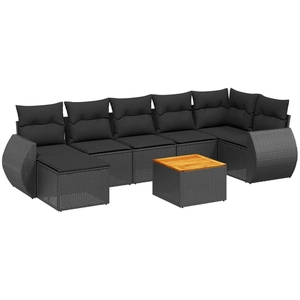 vidaXL Salon de jardin 8 pcs avec coussins noir résine tressée pas cher