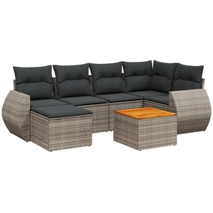 vidaXL Salon de jardin avec coussins 7 pcs gris résine tressée pas cher