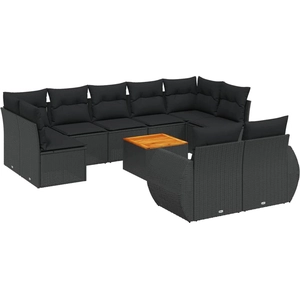 vidaXL Salon de jardin 10 pcs avec coussins noir résine tressée pas cher