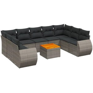 vidaXL Salon de jardin avec coussins 10 pcs gris résine tressée pas cher