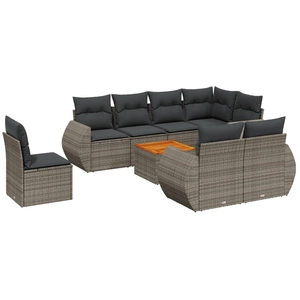 vidaXL Salon de jardin 9 pcs avec coussins gris résine tressée pas cher
