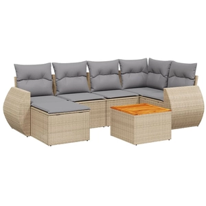 vidaXL Salon de jardin avec coussins 7 pcs beige résine tressée pas cher
