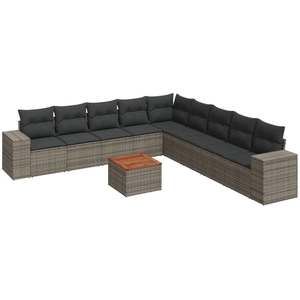 vidaXL Salon de jardin avec coussins 10 pcs gris résine tressée pas cher