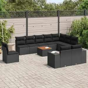 vidaXL Salon de jardin 11 pcs avec coussins noir résine tressée pas cher
