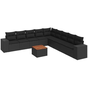 vidaXL Salon de jardin 10 pcs avec coussins noir résine tressée pas cher