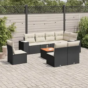vidaXL Salon de jardin 9 pcs avec coussins noir résine tressée pas cher