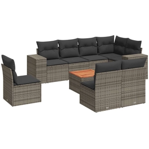 vidaXL Salon de jardin 9 pcs avec coussins gris résine tressée pas cher