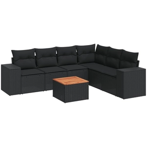 vidaXL Salon de jardin 7 pcs avec coussins noir résine tressée pas cher
