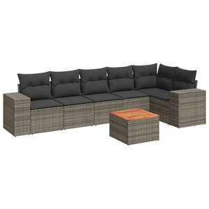 vidaXL Salon de jardin avec coussins 7 pcs gris résine tressée pas cher