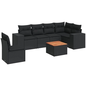 vidaXL Salon de jardin 7 pcs avec coussins noir résine tressée pas cher