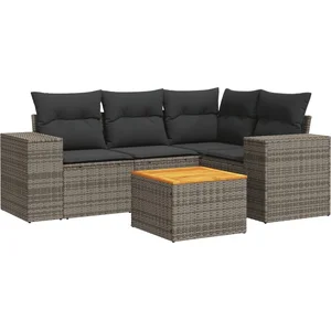 vidaXL Salon de jardin 5 pcs avec coussins gris résine tressée pas cher