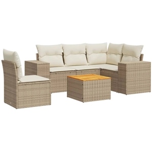 vidaXL Salon de jardin avec coussins 6 pcs beige résine tressée pas cher