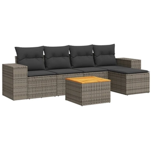 vidaXL Salon de jardin 6 pcs avec coussins gris résine tressée pas cher