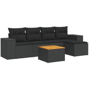 vidaXL Salon de jardin 6 pcs avec coussins noir résine tressée pas cher
