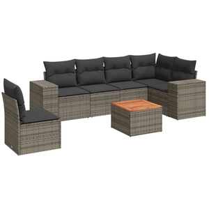 vidaXL Salon de jardin avec coussins 7 pcs gris résine tressée pas cher