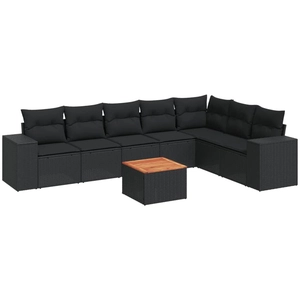 vidaXL Salon de jardin 8 pcs avec coussins noir résine tressée pas cher