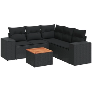 vidaXL Salon de jardin 6 pcs avec coussins noir résine tressée pas cher