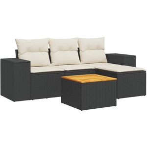 vidaXL Salon de jardin 5 pcs avec coussins noir résine tressée pas cher