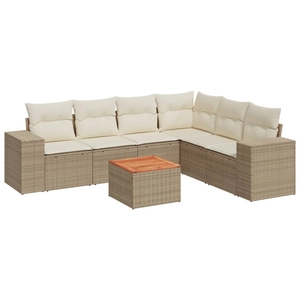 vidaXL Salon de jardin avec coussins 7 pcs beige résine tressée pas cher