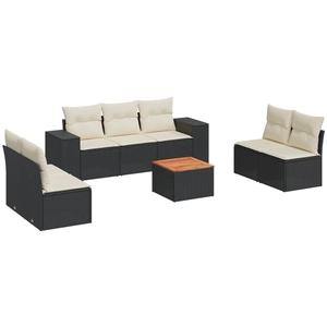vidaXL Salon de jardin 8 pcs avec coussins noir résine tressée pas cher