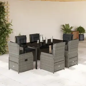 vidaXL Ensemble à manger de jardin et coussins 7 pcs gris rotin pas cher