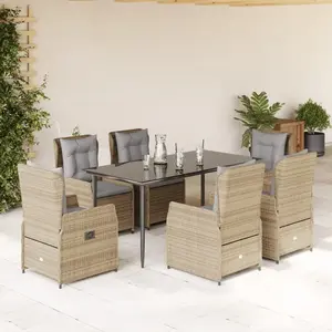 vidaXL Ensemble à manger de jardin et coussins 7 pcs beige poly rotin pas cher