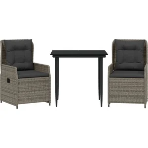 vidaXL Ensemble à manger de jardin 3 pcs coussins gris résine tressée pas cher