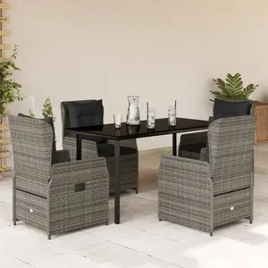 vidaXL Ensemble à manger de jardin 5 pcs coussins gris résine tressée pas cher