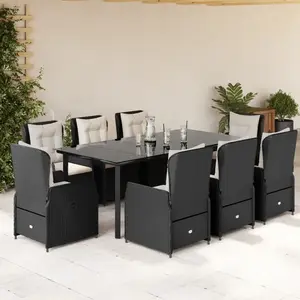 vidaXL Ensemble à manger de jardin 9pcs coussins noir résine tressée pas cher