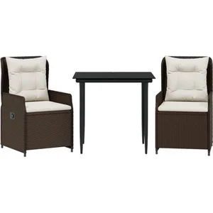 vidaXL Ensemble à manger de jardin 3 pcs et coussins marron poly rotin pas cher