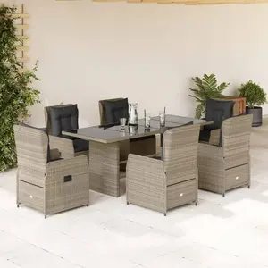 vidaXL Ensemble à manger de jardin et coussins 7 pcs gris clair rotin pas cher