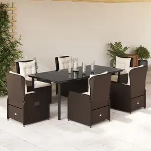 vidaXL Ensemble à manger de jardin et coussins 7 pcs marron rotin pas cher