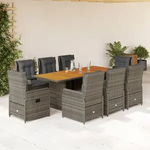 Comparateur de prix : vidaXL Ensemble à manger de jardin 9 pcs coussins gris résine tressée