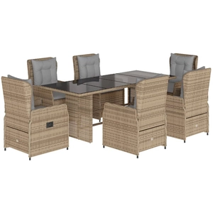 vidaXL Ensemble à manger de jardin et coussins 7 pcs beige poly rotin pas cher